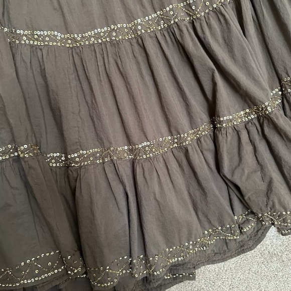 SOLD Vintage Women’s Y2K Boho Fairy Brown Beaded Tiered Midi Maxi Skirt XL - Picture 3 of 7